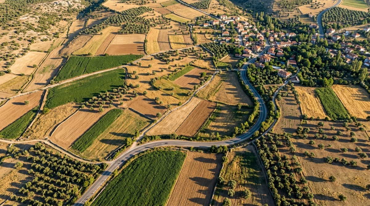 Havadan arsa parselleri ve köy dokusu
